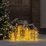 Cutie cadou cu 60 LED 3 pcs Alb cald 20 x 20 x 20 cm PET GartenMobel Dekor