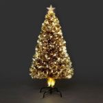 Brad artificial, auriu, 210 cm, iluminat led si fibra optica, suport pliabil MultiMark GlobalProd