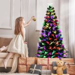 Brad artificial, iluminat fibra optica si led, inaltime 210 cm, ramuri flexibile, suport metalic MultiMark GlobalProd