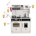 Bucatarie de lemn pentru copii, iluminata, efecte sonore, 4 accesorii incluse, design vintage, 65x97.5x30 cm, alb MultiMark GlobalProd