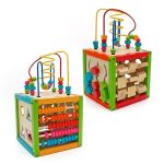 Cub activitati educative, centru multifunctional, 5 in 1, jucarie interactiva din lemn MultiMark GlobalProd