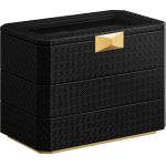 SONGMICS Cutie bijuterii si ceasuri Ronne, 3 niveluri, capac sticla, 27x20x16 cm, negru texturat Household NewTrend