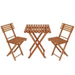 Set mobilier balcon sau terasa din lemn de fag, pliabil, masa 52x51x65 cm si 2 scaune, maro Household NewTrend