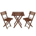 Set mobilier balcon sau terasa din lemn de fag, pliabil, masa 52x51x65 cm si 2 scaune, maro inchis Household NewTrend