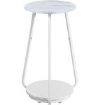 VASAGLE Masuta rotunda tip noptiera, blat din sticla si raft inferior din PAL, cadru metalic, 30x30x55 cm, alb Household NewTrend