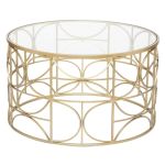 Masa cafea Atmosphera Artifice rotunda, sticla si metal, 71x41 cm, auriu Household NewTrend