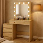 Masa de toaleta si machiaj Adele cu 5 sertare si oglinda 12 LED, 113x47x142 cm, sonoma Household NewTrend