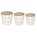 Set 3 masute cafea Atmosphera Kumi, structura metal, diametru 37, 41 si 46 cm, auriu Household NewTrend