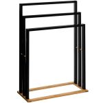 Suport prosoape 5Five Natureo cu 3 brate, 55x24x82 cm, MDF si bambus, negru Household NewTrend