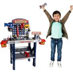 Banc de lucru cu scule pentru copii, bormasina electrica, menghina, 55 piese, 75x69x26.5 cm MultiMark GlobalProd