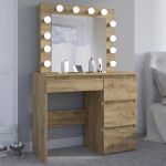 Masa de toaleta si machiaj Hollywood cu oglinda LED si 4 sertare, 94x43x140 cm, craft Household NewTrend