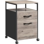 VASAGLE Dulap mobil 42x44x69 cm, cu 2 sertare si roti cu frana, compartiment deschis si suport dosare, PAL si otel, gri si negru Household NewTrend
