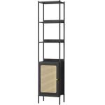VASAGLE Biblioteca cu 6 etaje, cadru metalic, usa cu efect ratan Boho, 30x40x175 cm, negru Household NewTrend