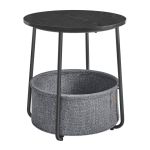 VASAGLE Masuta de cafea rotunda cu cos de stofa, stil modern, 45x50cm, negru-gri Household NewTrend