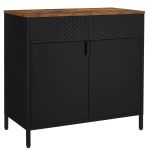 SONGMICS Dulap de depozitare 80x40x76 cm, negru si maro rustic, stil industrial, otel si PAL, cu 2 usi, 1 sertar si panou perforat Household NewTrend