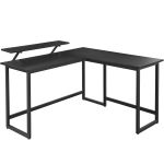 VASAGLE Birou in forma de L cu suport pentru monitor, cadru metalic, 140x130x76cm, negru Household NewTrend