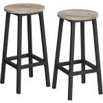 VASAGLE Set 2 scaune bar inalte, sezut rotund, cadru din otel, inaltime 65 cm, stil industrial, gri Household NewTrend