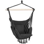 Hamac tip leagan suspendat pentru casa sau gradina, cu perne, 130x100cm, 150kg, gri inchis Household NewTrend