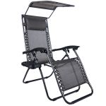 Sezlong pliabil cu parasolar si tetiera, reglabil in 2 pozitii, suport pahare, 174cm, gri Household NewTrend