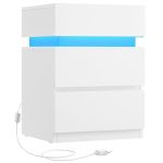 VASAGLE Noptiera din MDF cu iluminare LED, culori si intensitate reglabile, 35x40x55cm, alb Household NewTrend