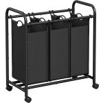 SONGMICS Cos de rufe cu 3 saci detasabili, structura metalica pe roti, 3x44L, 77x41x82cm, negru Household NewTrend