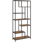 VASAGLE Biblioteca cu forma geometrica, pe 6 nivele, stil industrial, 30x80x180cm, maro rustic si negru Household NewTrend