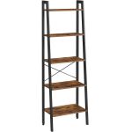 VASAGLE Biblioteca tip scara, cadru otel cu 5 polite din MDF, stil industrial, 56x34x172cm, maro rustic si negru Household NewTrend
