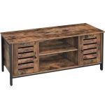 VASAGLE Comoda joasa pentru suport TV, cu rafturi si 2 spatii de depozitare cu usa, stil industrial, 110x40x50cm, maro rustic si negru Household NewTrend