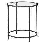 VASAGLE Masa rotunda, din sticla securizata cu cadru de otel, noptiera, 50x50x55cm, negru Household NewTrend