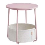 VASAGLE Masuta de cafea rotunda cu cos de stofa, stil modern, 45x50cm, roz cu bej Household NewTrend