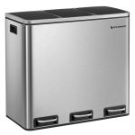 SONGMICS Cos de gunoi din inox cu 3 compartimente colectare selectiva, cu galeti interioare, 3x18litri, argintiu si negru Household NewTrend