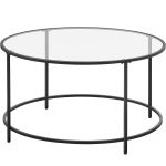 VASAGLE Masa de cafea rotunda, din sticla securizata cu cadru metalic, 84x84x45cm, negru Household NewTrend