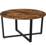 VASAGLE Masa de cafea rotunda, stil industrial, cadru metalic si blat lemn, 88x88x47cm, maro rustic si negru Household NewTrend
