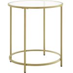 VASAGLE Masa rotunda, din sticla securizata cu cadru de otel, noptiera, 50x50x55cm, auriu Household NewTrend