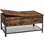 VASAGLE Masuta de cafea cu capac rabatabil, compartiment depozitare ascuns si raft plasa, industrial, 100x55x47cm, maro rustic si negru Household NewTrend
