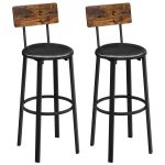 VASAGLE Set 2 scaune de bar cu spatar din PAL, sezut moale tapitat, 39x100x76cm, maro rustic si negru Household NewTrend