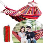 Hamac dublu cu tija din lemn, 150 x 200 cm, capacitate maxima 200 kg, 330g/mp, multicolor MultiMark GlobalProd