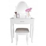 Set masa de toaleta si scaun, oglinda ovala, 3 sertare, design vintage, alb MultiMark GlobalProd