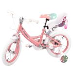 Bicicleta pentru copii cu roti ajutatoare, 12 inch, scaun papusi, cadru otel, frane v-brake, unicorn roz MultiMark GlobalProd