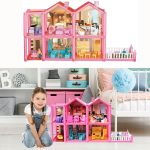 Casuta de papusi, 136 accesorii, 6 camere, terasa, mobilier, figurine, 16x69x36 cm MultiMark GlobalProd