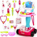 Kit medical pentru copii, 18 piese, carucior cu ekg, stetoscop, otoscop, bisturiu, foarfece, sunete si lumini, inaltime 58 cm MultiMark GlobalProd