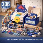 Banc de lucru cu bormasina electrica pentru copii, 206 unelte si piese constructii MultiMark GlobalProd