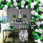 Kit aranjament baloane petrecere, tematica fotbal, 90 bucati, accesorii prindere, alb, negru, verde MultiMark GlobalProd