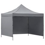 Pavilion pliabil gradina 3x3 m cu acoperis impermeabil si 3 pereti laterali, structura metalica, inaltime reglabila, gri Household NewTrend