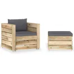 Set mobilier de grădină cu perne, 2 piese, lemn verde tratat GartenMobel Dekor