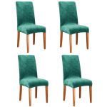 Set 4 huse pentru scaun catifelata, marime universala, poliester si spandex, verde Household NewTrend