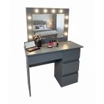 Masa de toaleta/machiaj, Irina, antracit, cu oglinda si LED-uri, 94x43x141 cm GartenVIP DiyLine