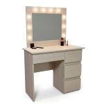 Masa de toaleta/machiaj, Irina, zebrano, cu oglinda si LED-uri, 94x43x141 cm GartenVIP DiyLine