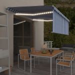 Copertină automată cu stor&senzor vânt&LED, albastru&alb, 4x3 m  GartenMobel Dekor