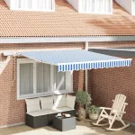 Cortina Retractabilă Manual Albastru și Alb 350 x 250 cm GartenMobel Dekor